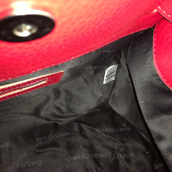 Charles Jourdan Red Pebbled Leather Large Shoulder Bag Purse Classic Vintage - Picture 12 of 12